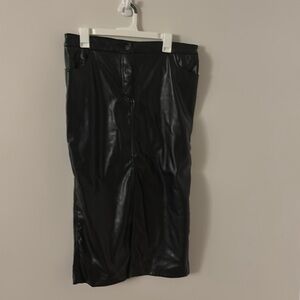 Black leather midi skirt